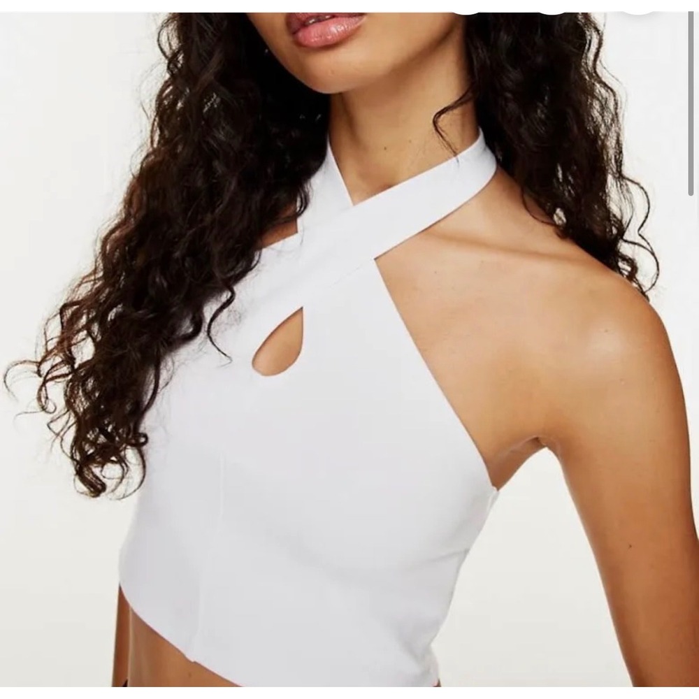 Sunday Best Aritzia Amie Halter Top White Keyhole Cropped‎ Womens S